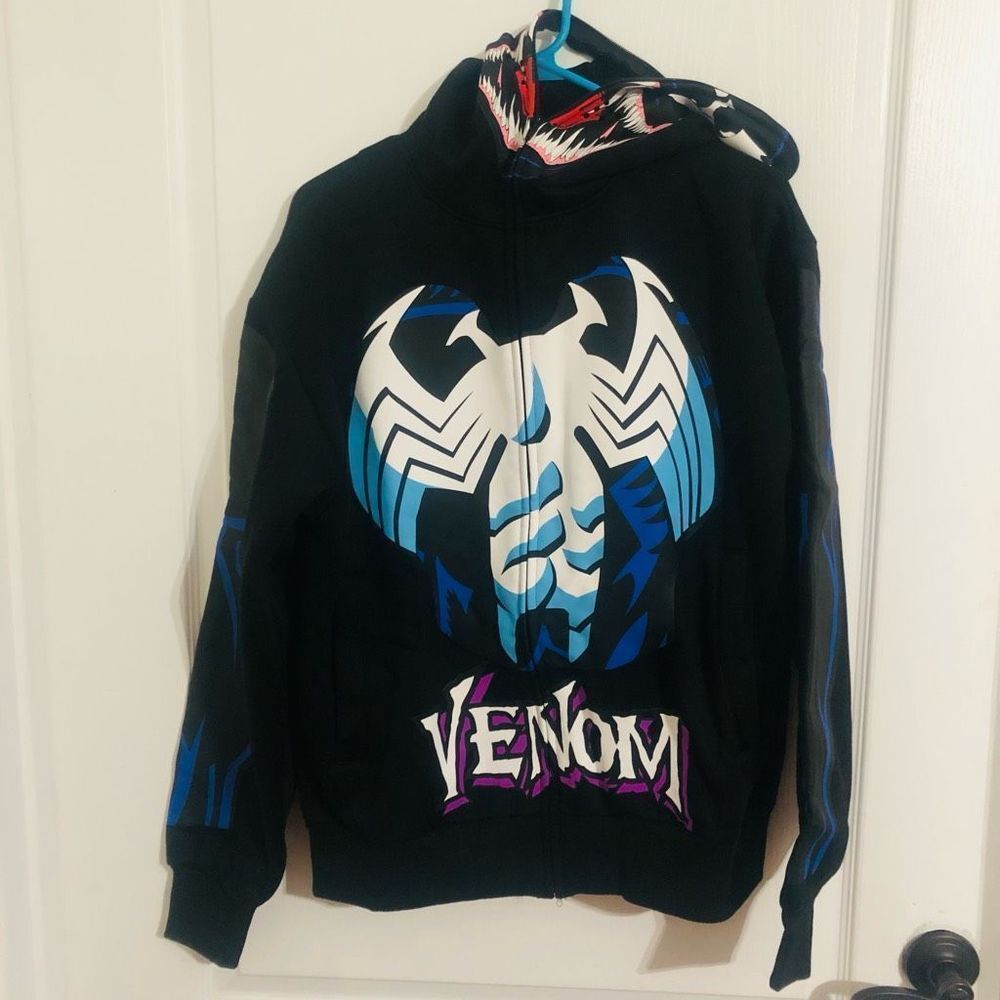 New Fashion Nova Marvel Venom Zip Up Hoodie Black Size Medium‎